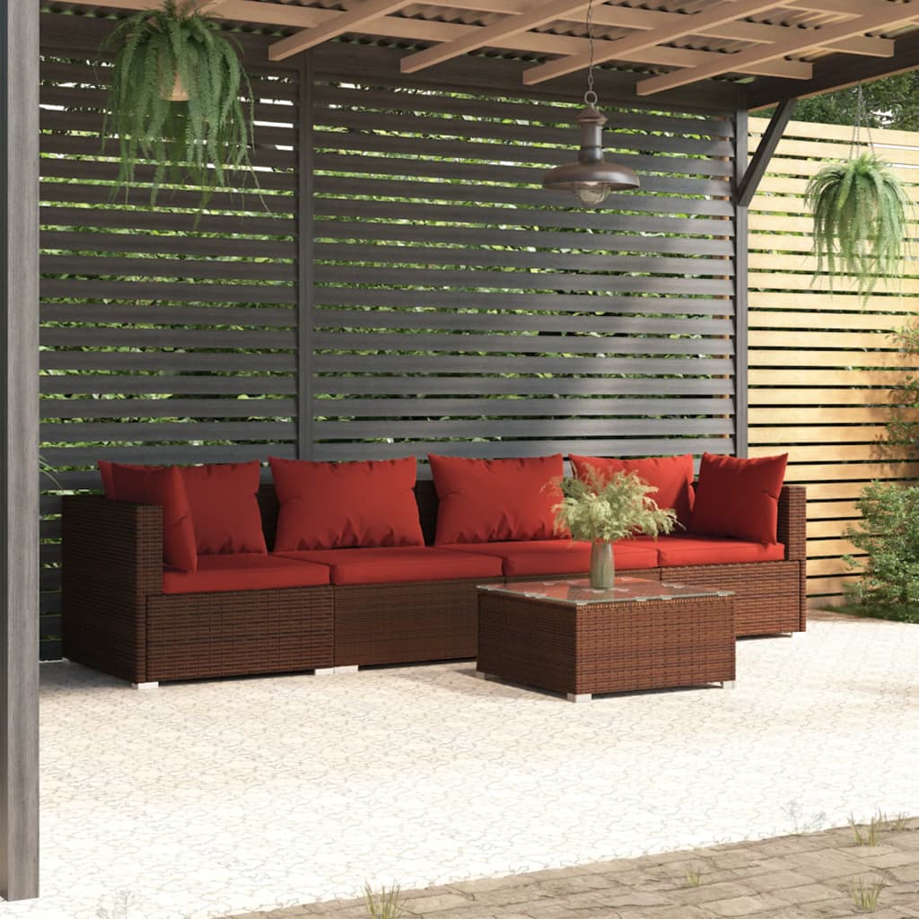 Salon de jardin 5 pcs avec coussins résine tressée marron - XIOS