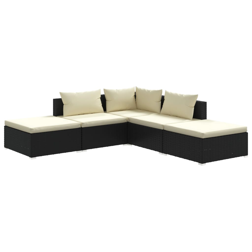 Salon de jardin 5 pcs avec coussins Résine tressée Noir