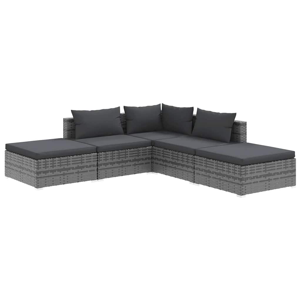 Salon de jardin 5 pcs avec coussins Résine tressée Gris