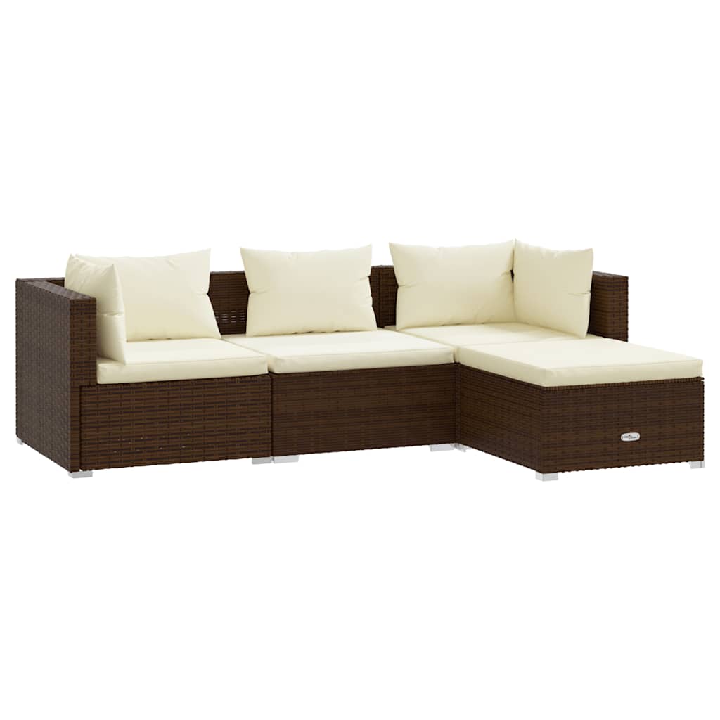 Salon de jardin 4 pcs avec coussins Résine tressée Marron