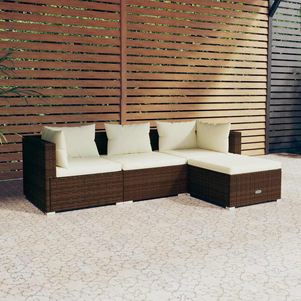 Salon de jardin 4 pcs avec coussins Résine tressée Marron