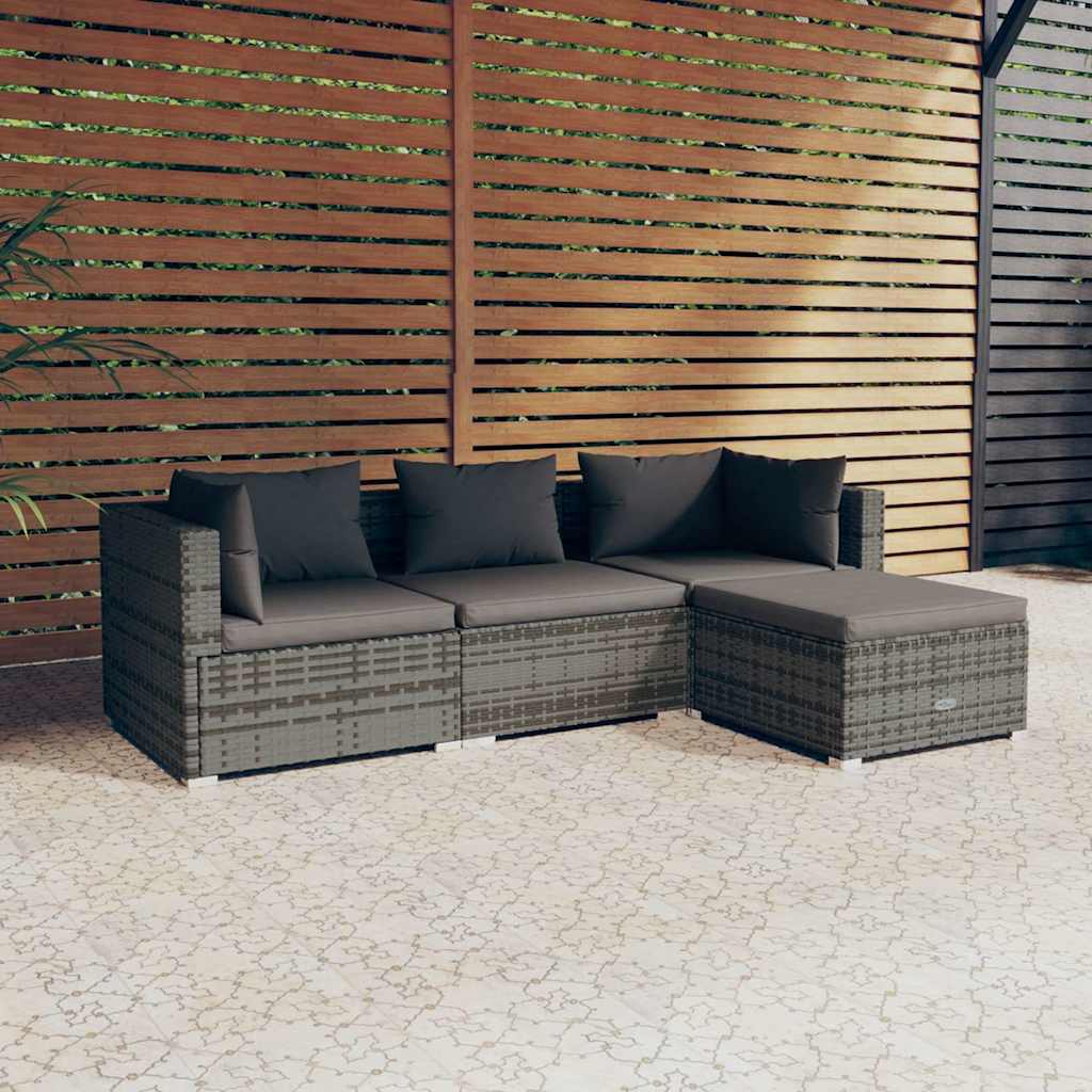 Salon de jardin 4 pcs avec coussins Résine tressée Gris