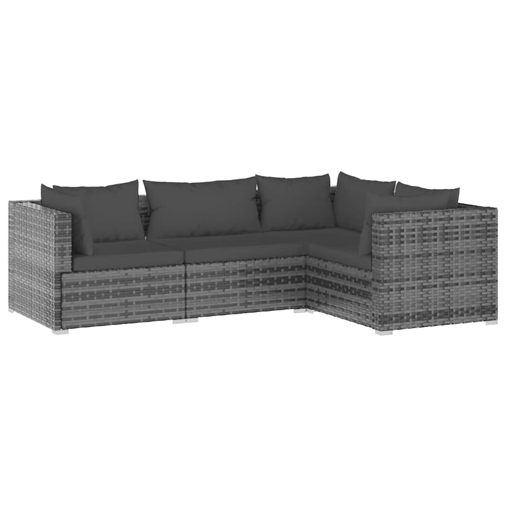 Salon de jardin 4 pcs avec coussins Résine tressée Gris - XIOS