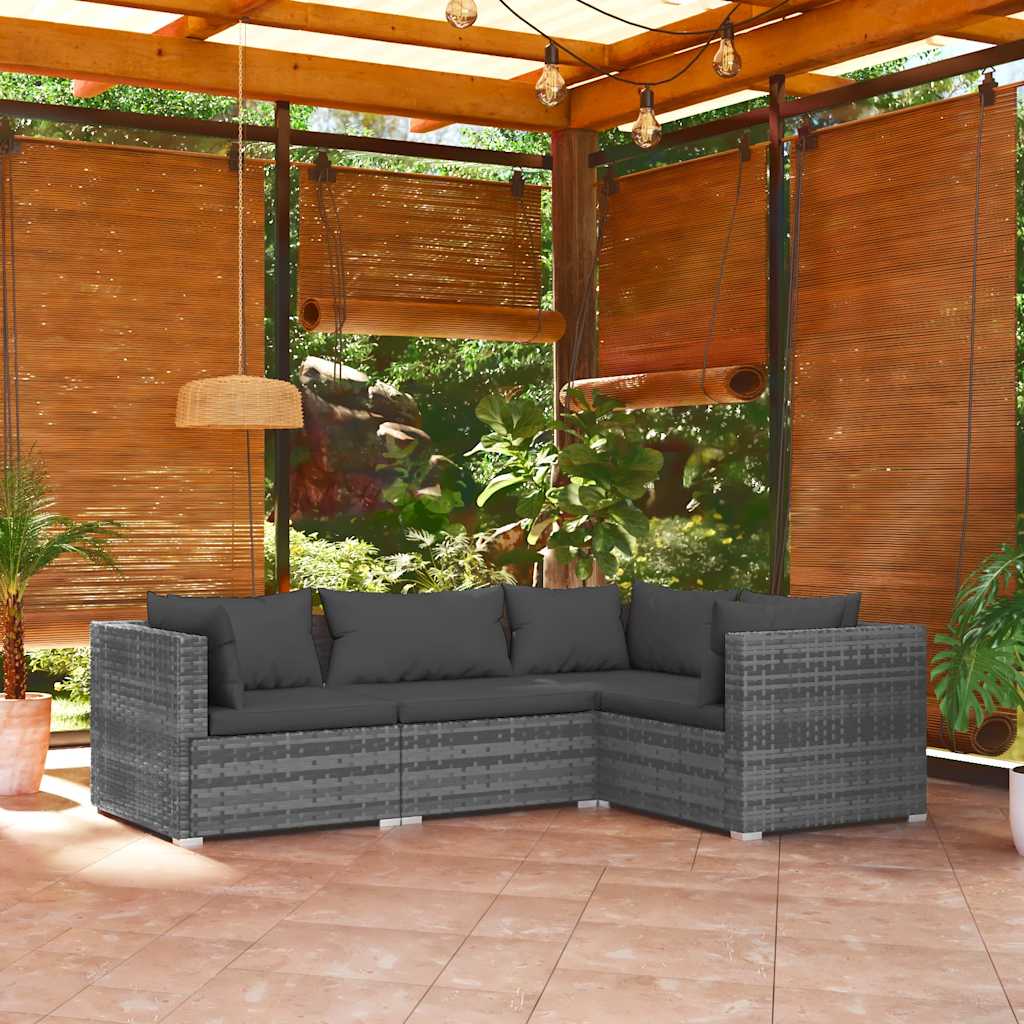 Salon de jardin 4 pcs avec coussins Résine tressée Gris - XIOS