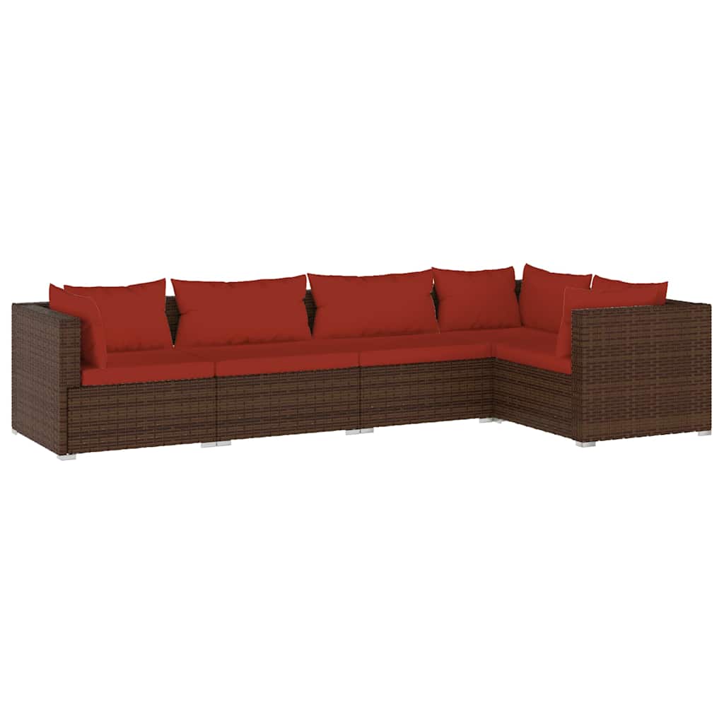 Salon de jardin 5 pcs avec coussins résine tressée marron