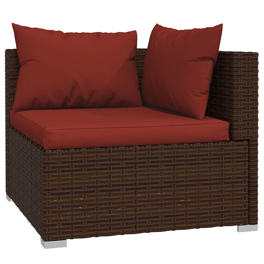 Salon de jardin 5 pcs avec coussins résine tressée marron