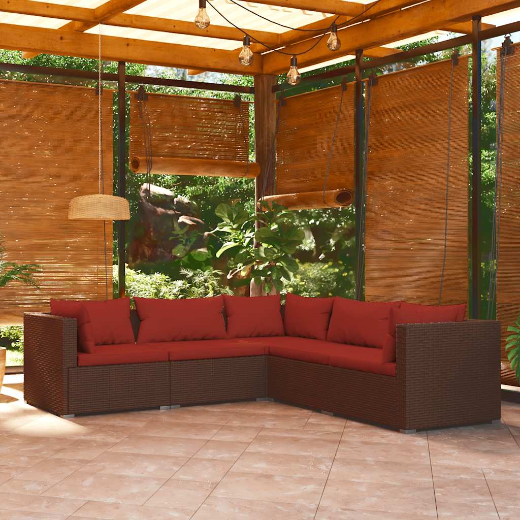 Salon de jardin 5 pcs avec coussins résine tressée marron