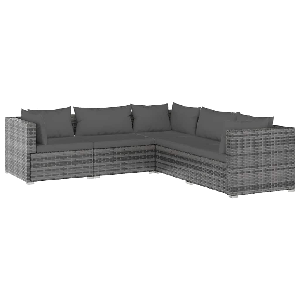 Salon de jardin 5 pcs avec coussins Résine tressée Gris Salons de jardin vidaXL