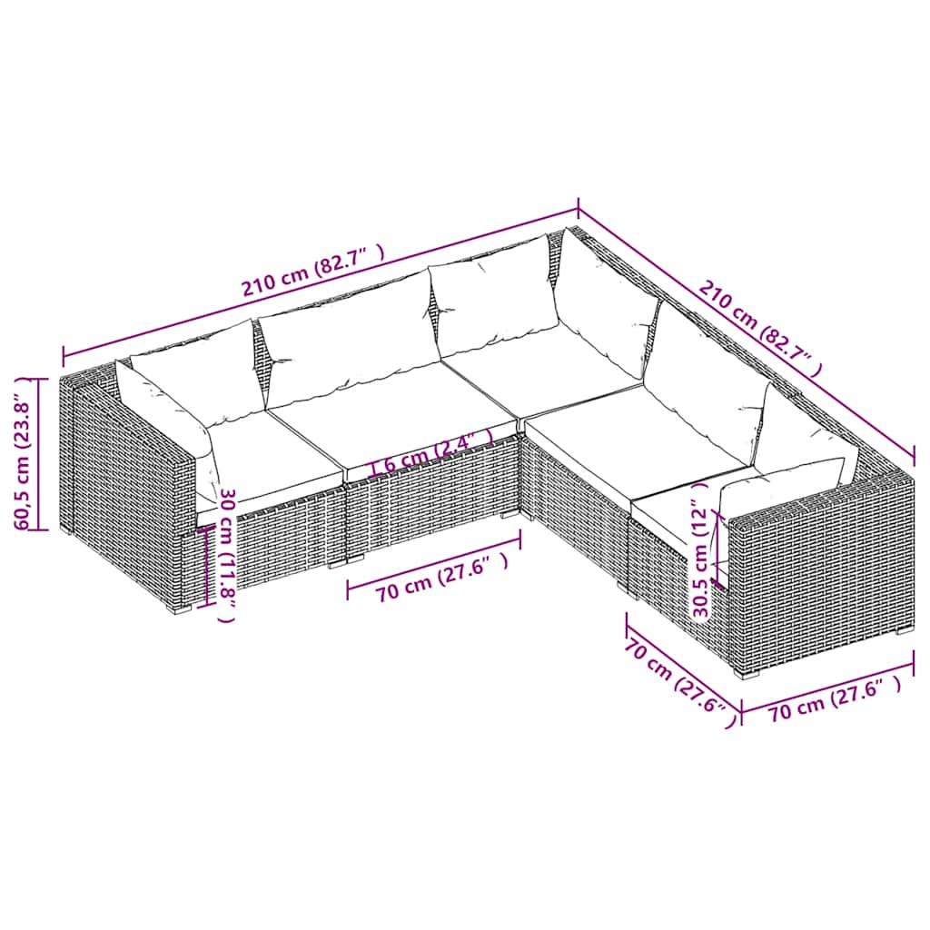 Salon de jardin 5 pcs avec coussins Résine tressée Gris Salons de jardin vidaXL