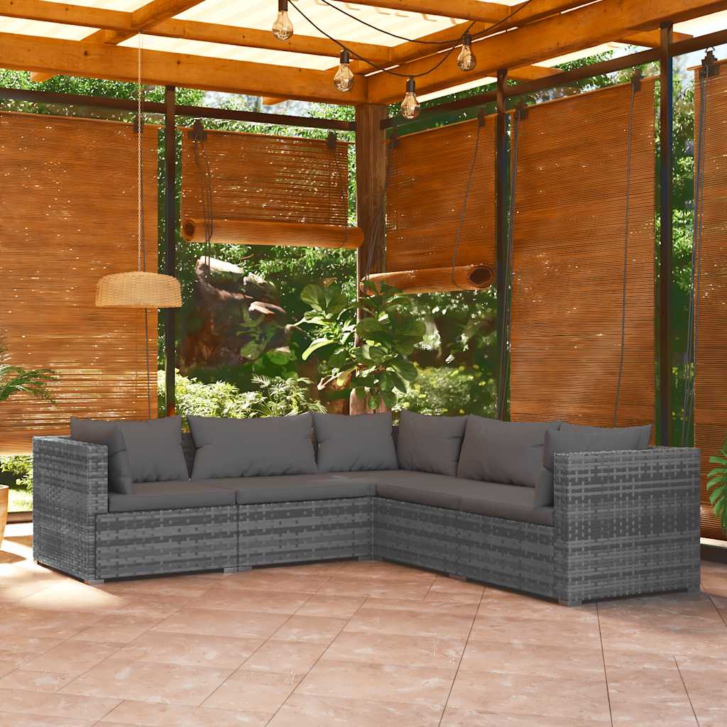 Salon de jardin 5 pcs avec coussins Résine tressée Gris Salons de jardin vidaXL