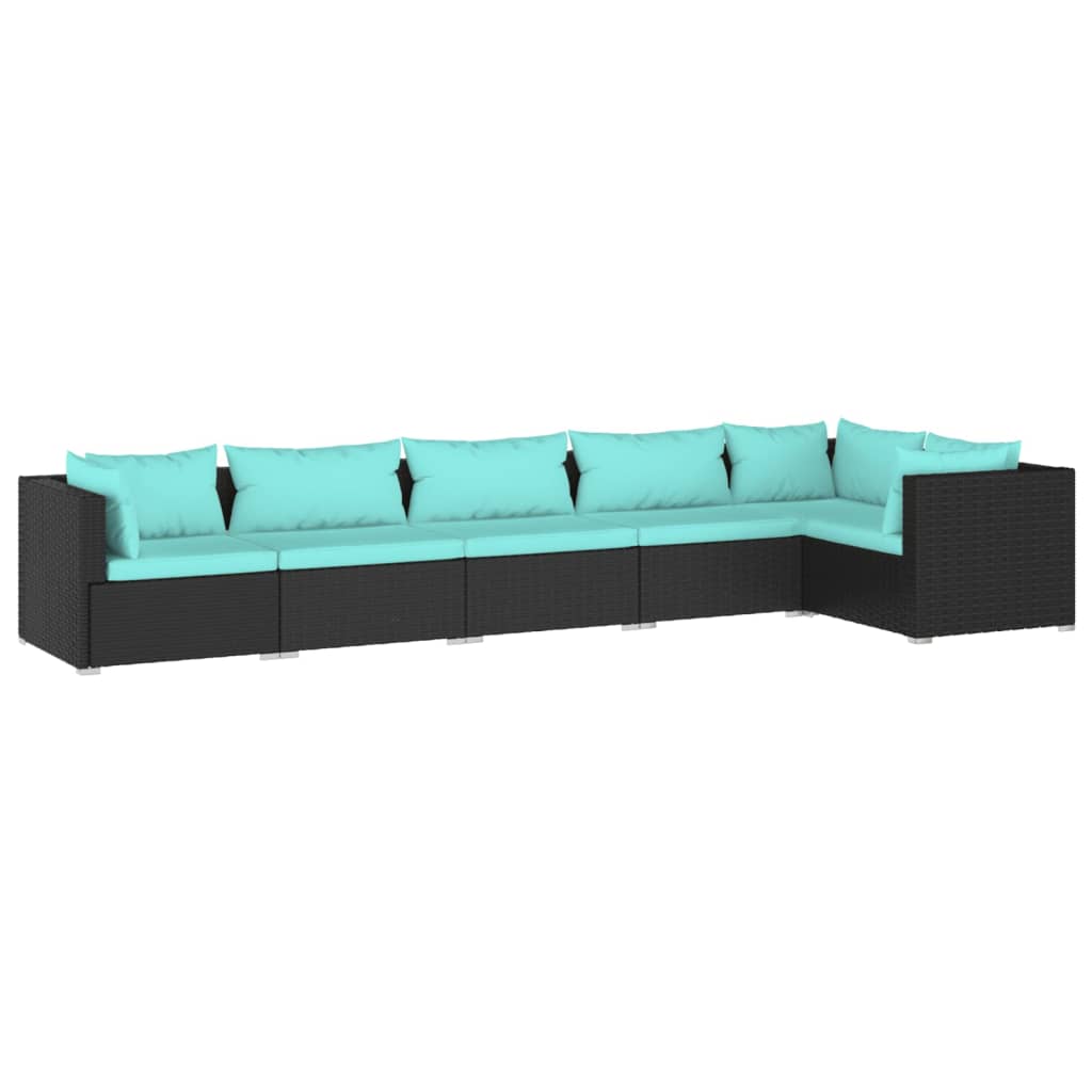 Salon de jardin 6 pcs avec coussins Résine tressée Noir