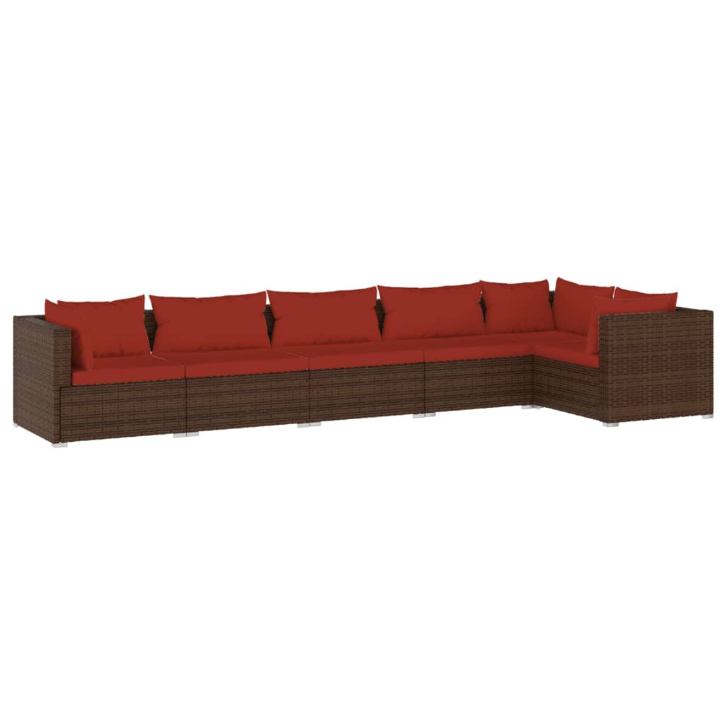 Salon de jardin 6 pcs avec coussins Résine tressée Marron