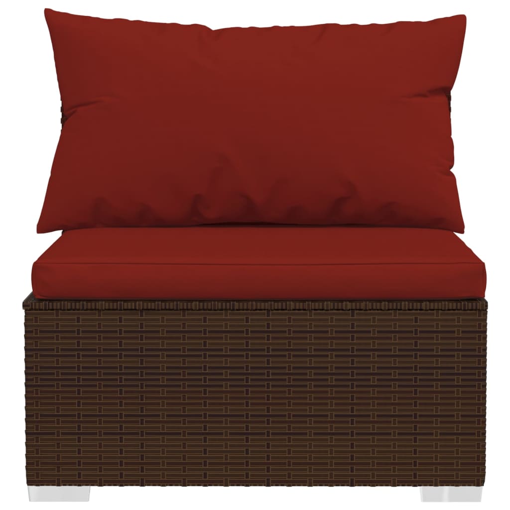 Salon de jardin 6 pcs avec coussins Résine tressée Marron