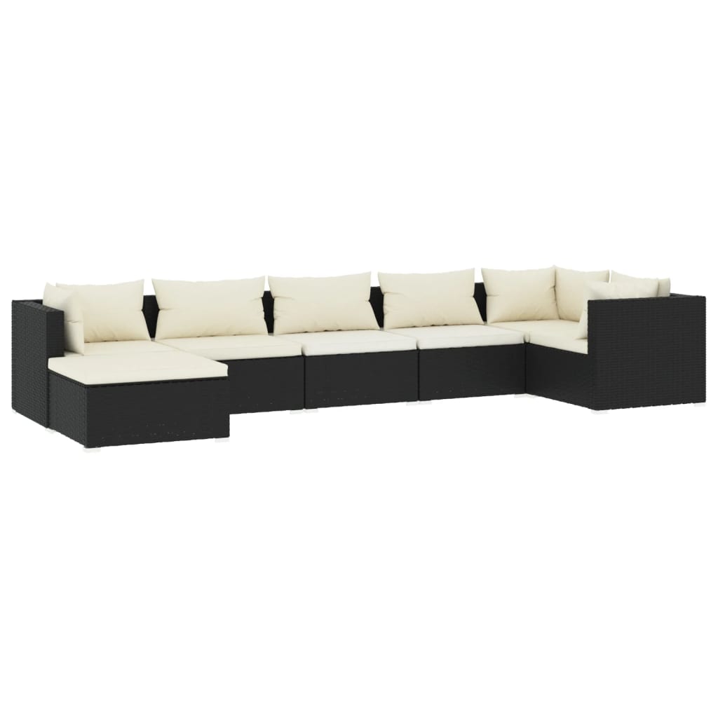 Salon de jardin 7 pcs avec coussins Résine tressée Noir