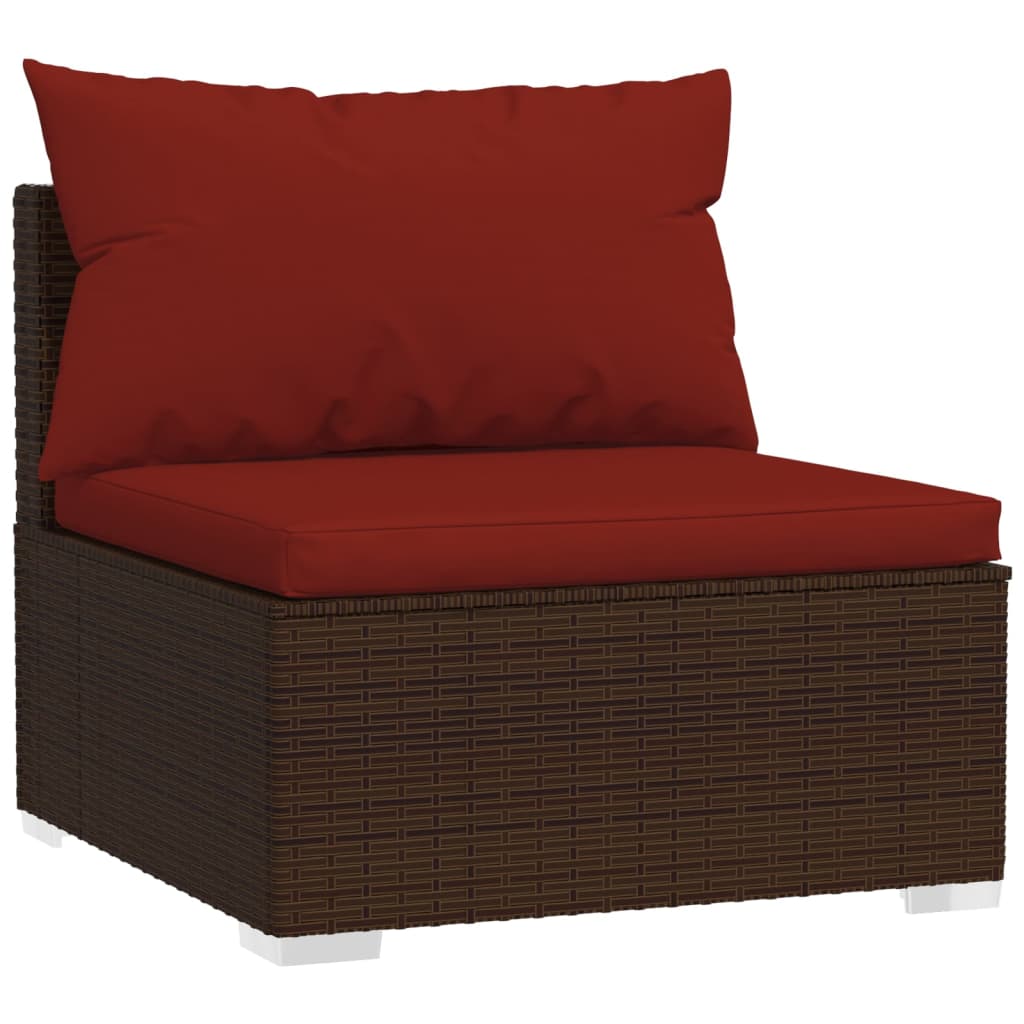Salon de jardin 7 pcs avec coussins Résine tressée Marron