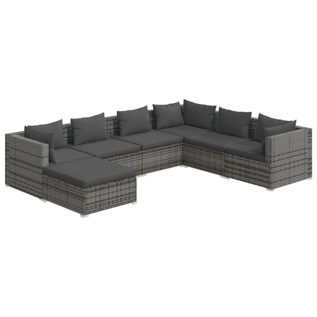 Salon de jardin 7 pcs avec coussins Résine tressée Gris