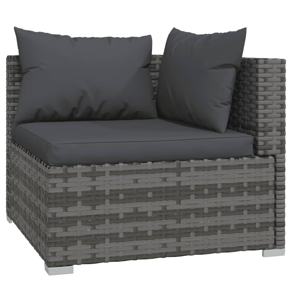 Salon de jardin 6 pcs avec coussins résine tressée gris