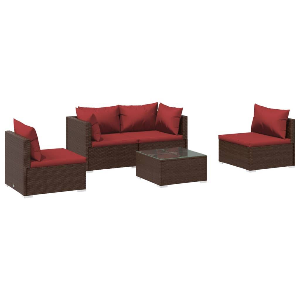 Salon de jardin 5 pcs avec coussins résine tressée marron - XIOS