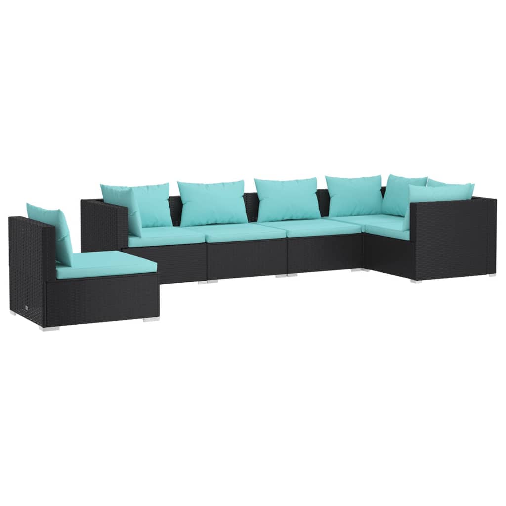 Salon de jardin 6 pcs avec coussins Résine tressée Noir