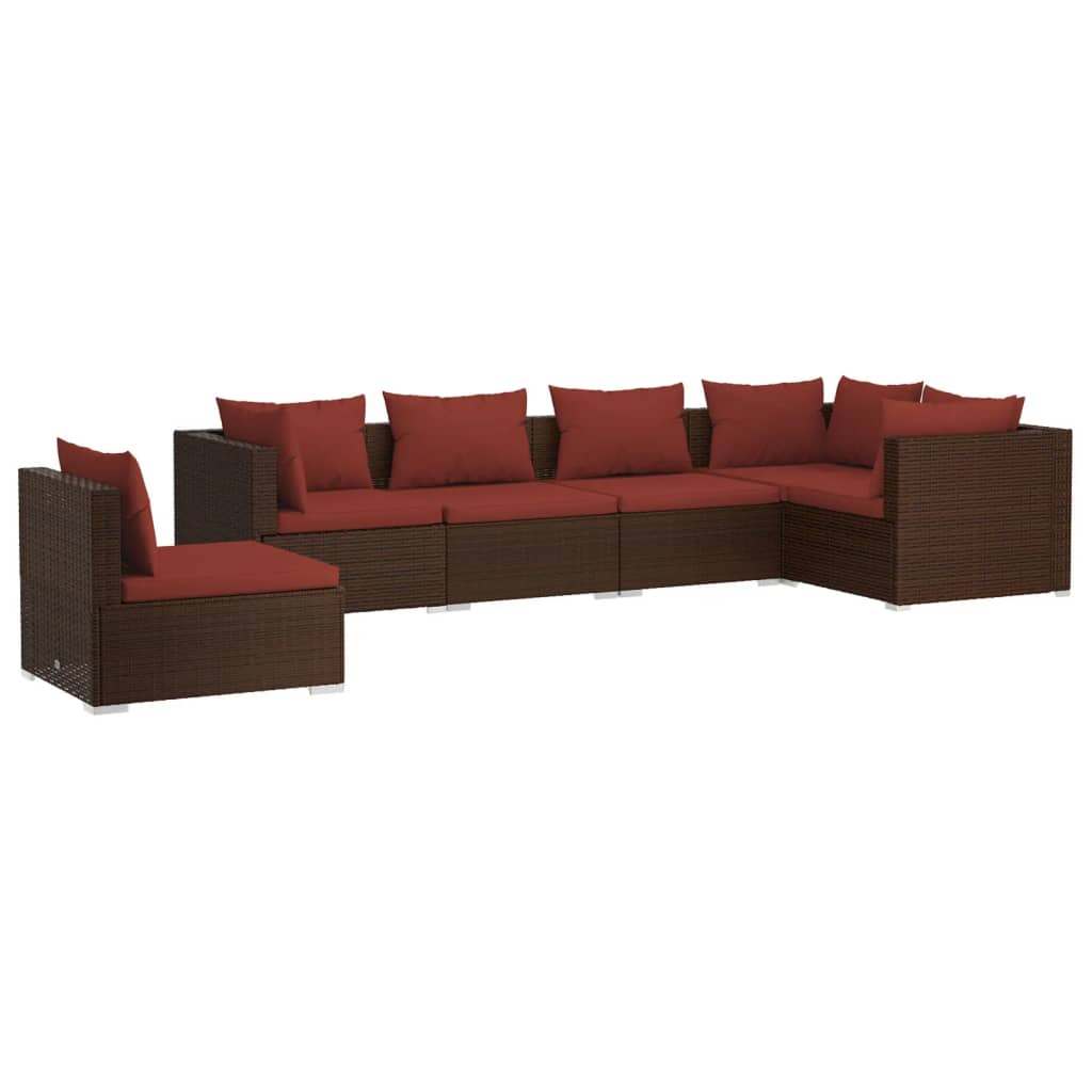 Salon de jardin 6 pcs avec coussins Résine tressée Marron