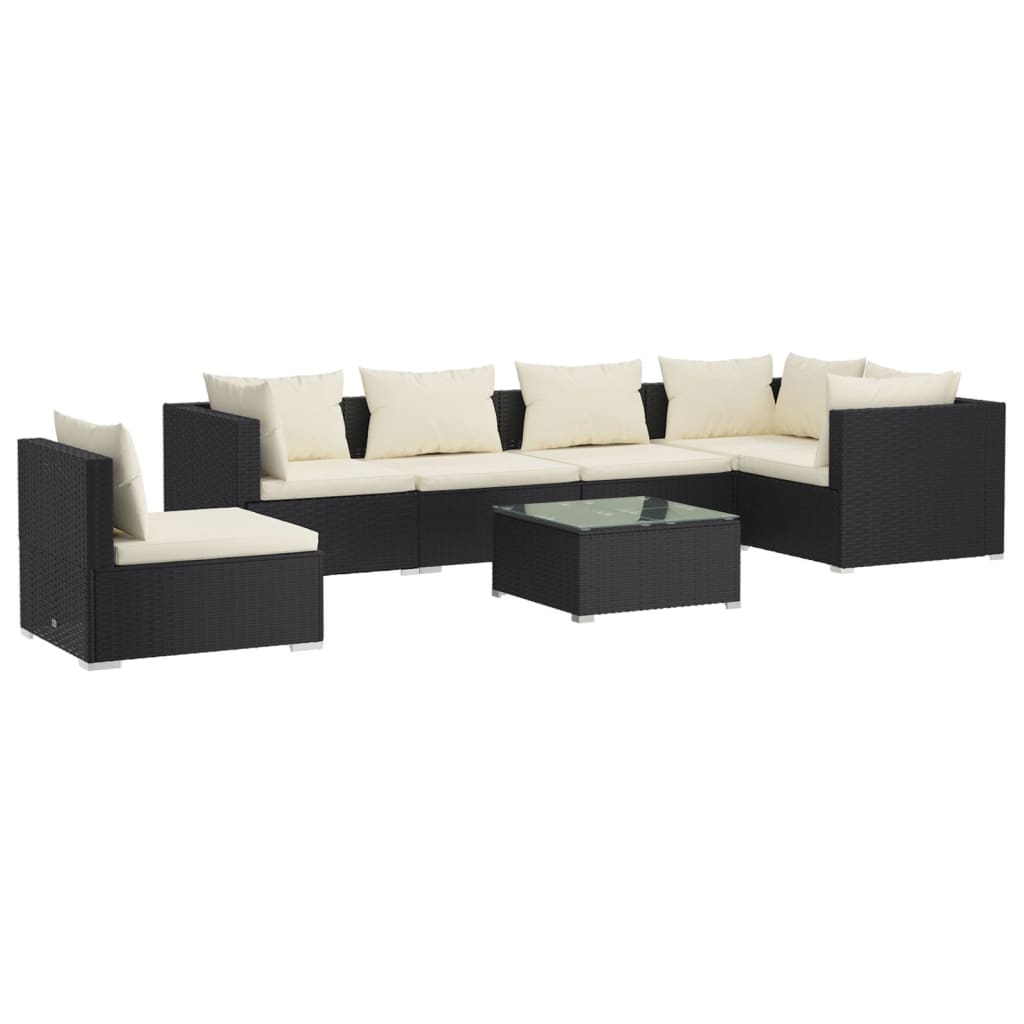 Salon de jardin 7 pcs avec coussins Résine tressée Noir