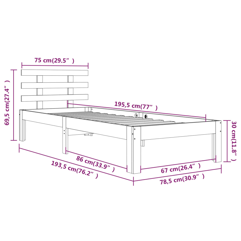 Cadre de lit sans matelas 75x190 cm - XIOS