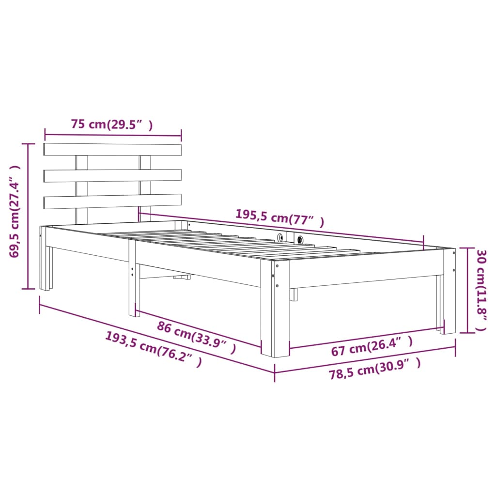 Cadre de lit sans matelas blanc 75x190 cm - XIOS