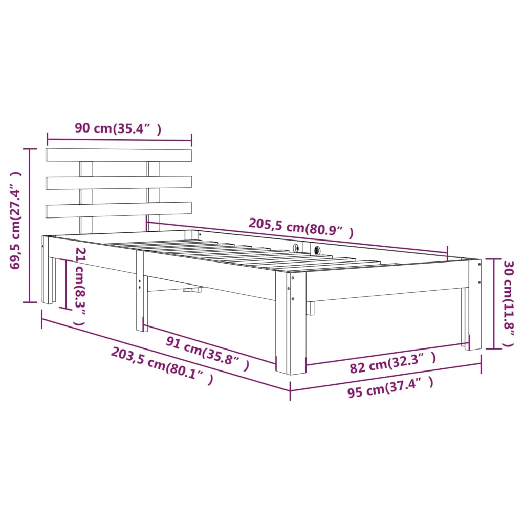 Cadre de lit sans matelas bois massif 90x200 cm - XIOS