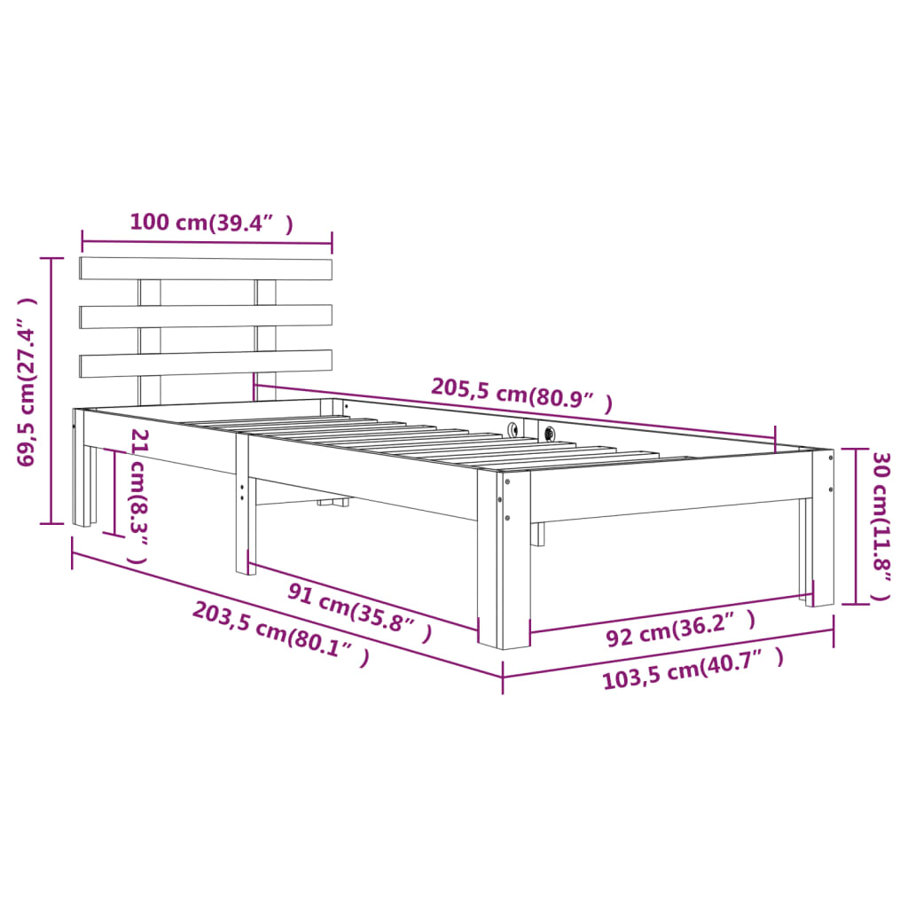 Cadre de lit sans matelas bois massif 100x200 cm - XIOS