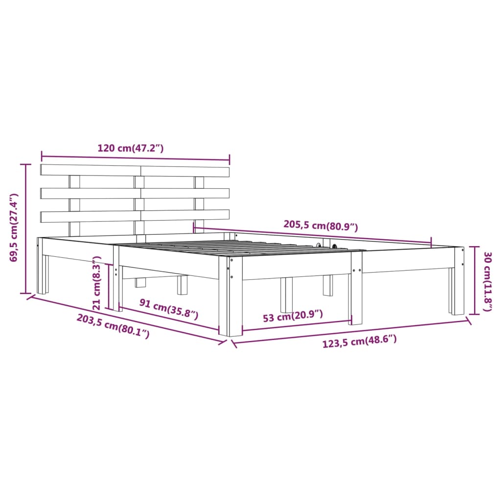 Cadre de lit sans matelas bois massif 120x200 cm - XIOS