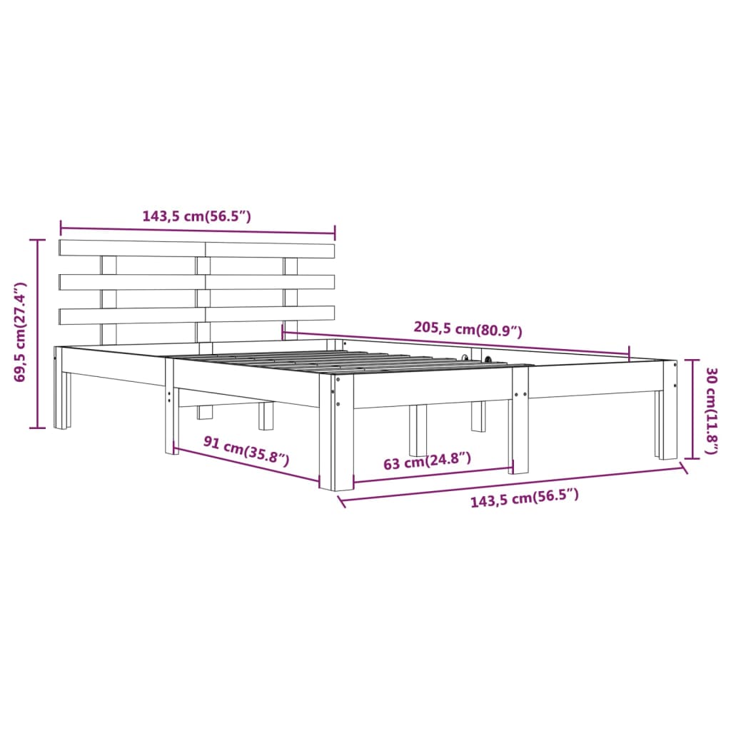 Cadre de lit sans matelas bois massif 140x200 cm - XIOS