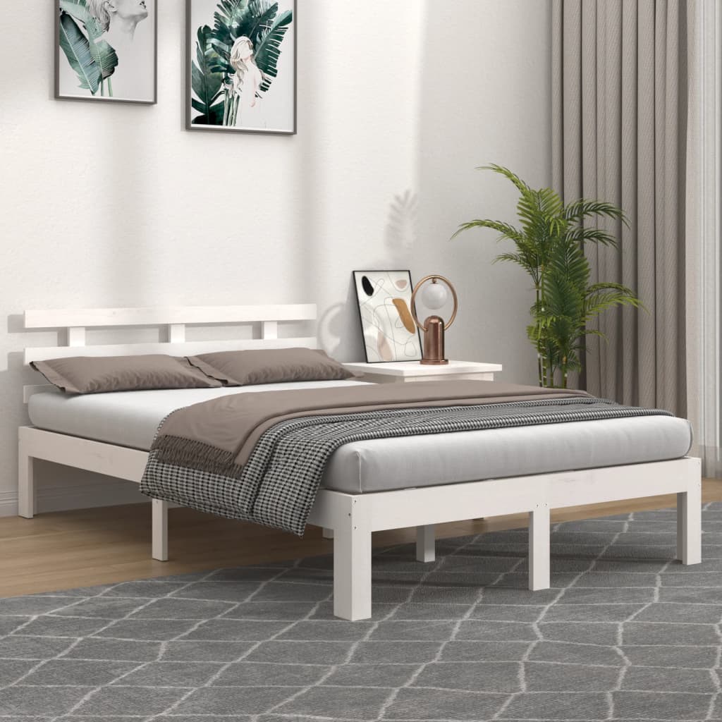 Cadre de lit sans matelas blanc bois massif 140x200 cm - XIOS