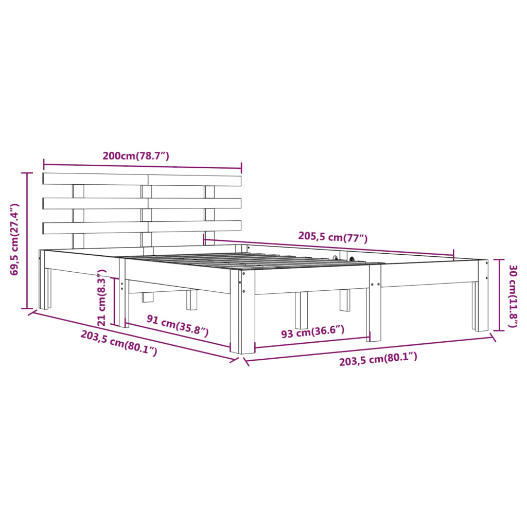 Cadre de lit sans matelas blanc bois massif 200x200 cm - XIOS