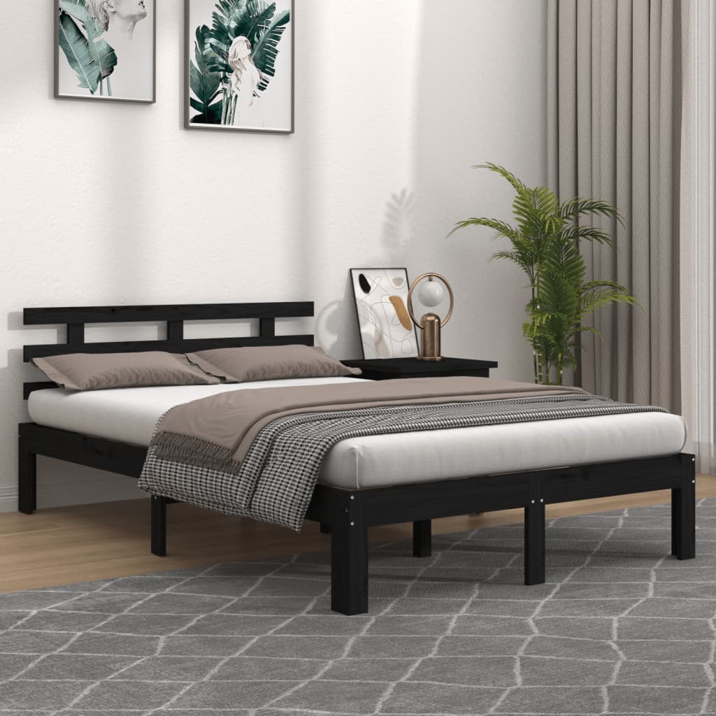 Cadre de lit sans matelas noir bois massif 200x200 cm - XIOS