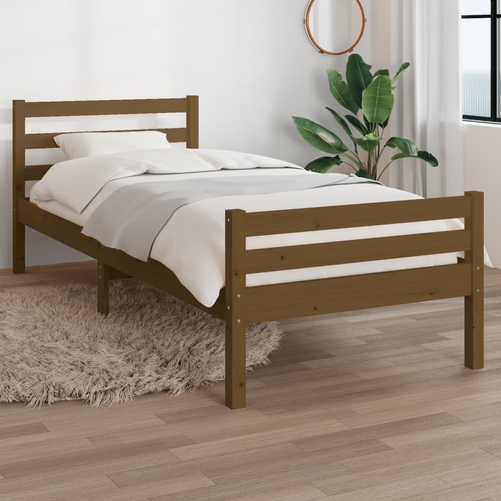 Cadre de lit sans matelas marron miel bois massif 75x190 cm - XIOS
