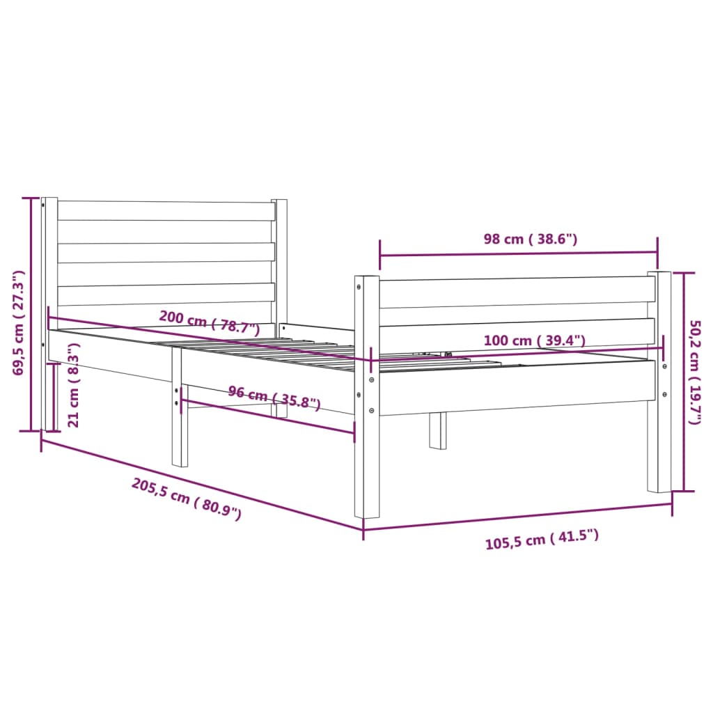 Cadre de lit sans matelas blanc bois massif 100x200 cm - XIOS