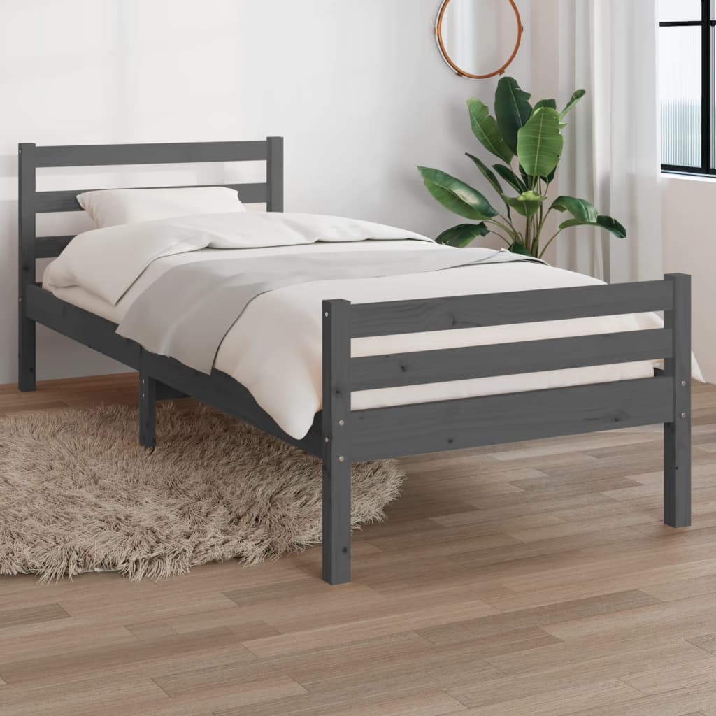 Cadre de lit sans matelas gris bois massif 100x200 cm - XIOS
