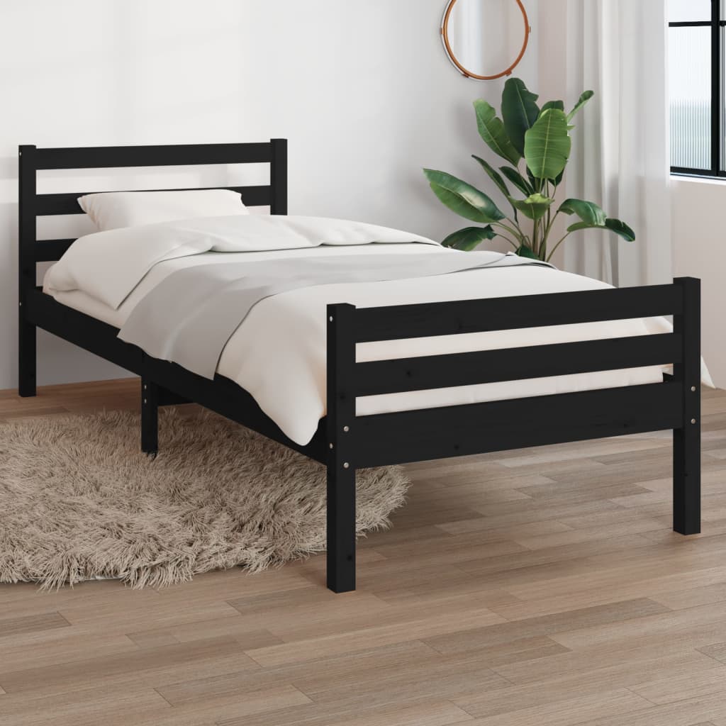 Cadre de lit sans matelas noir bois massif 100x200 cm - XIOS