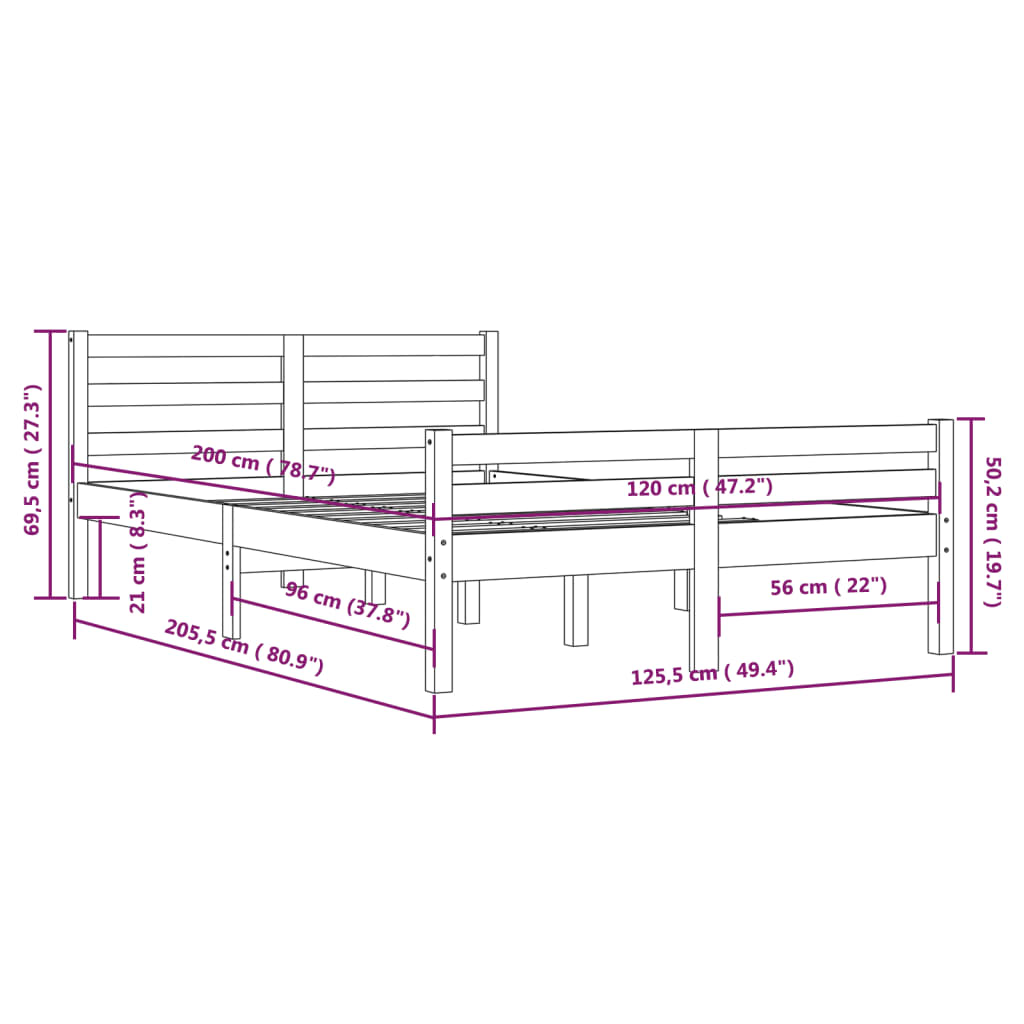Cadre de lit sans matelas gris bois massif 120x200 cm - XIOS