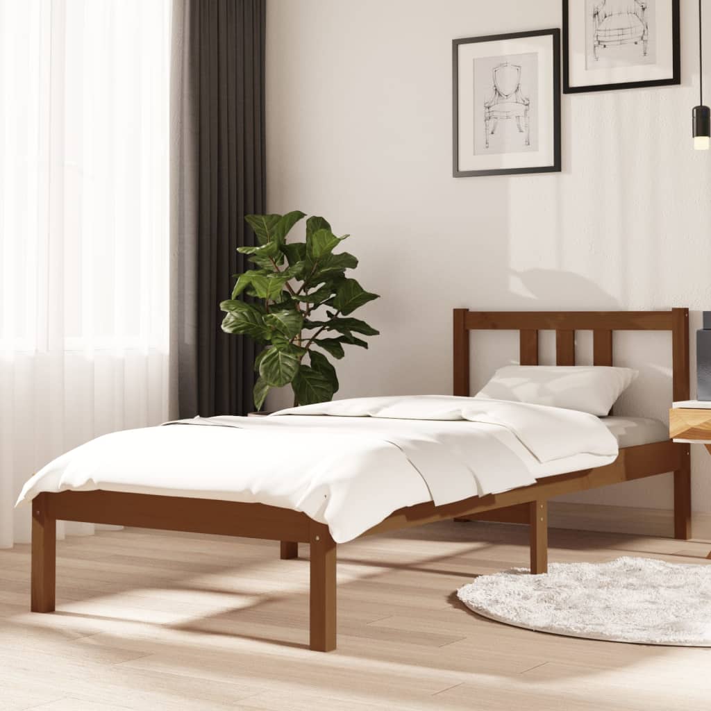 Cadre de lit sans matelas marron miel bois massif 75x190 cm - XIOS