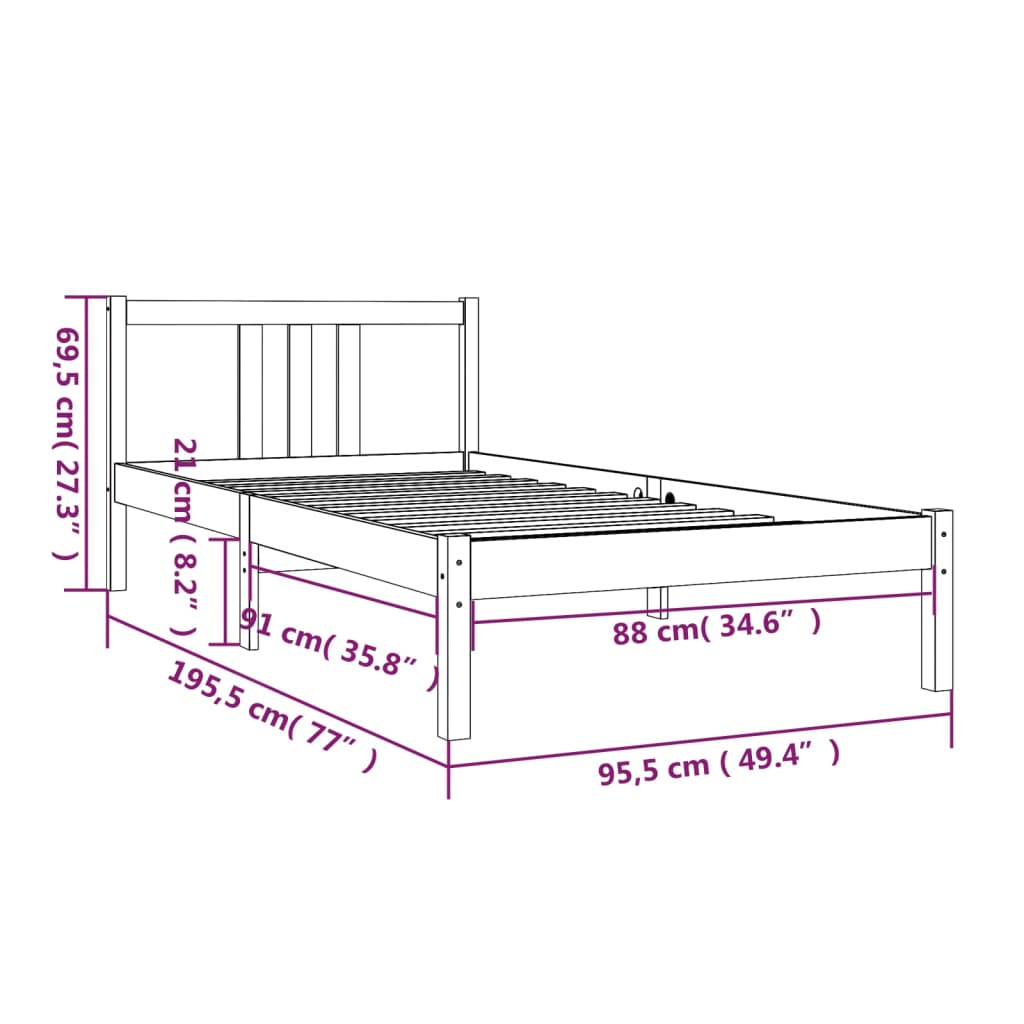 Cadre de lit sans matelas bois massif 90x190 cm - XIOS