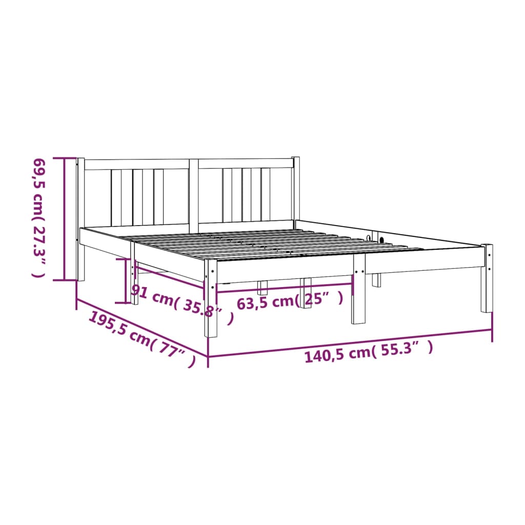Cadre de lit sans matelas bois massif 135x190 cm - XIOS