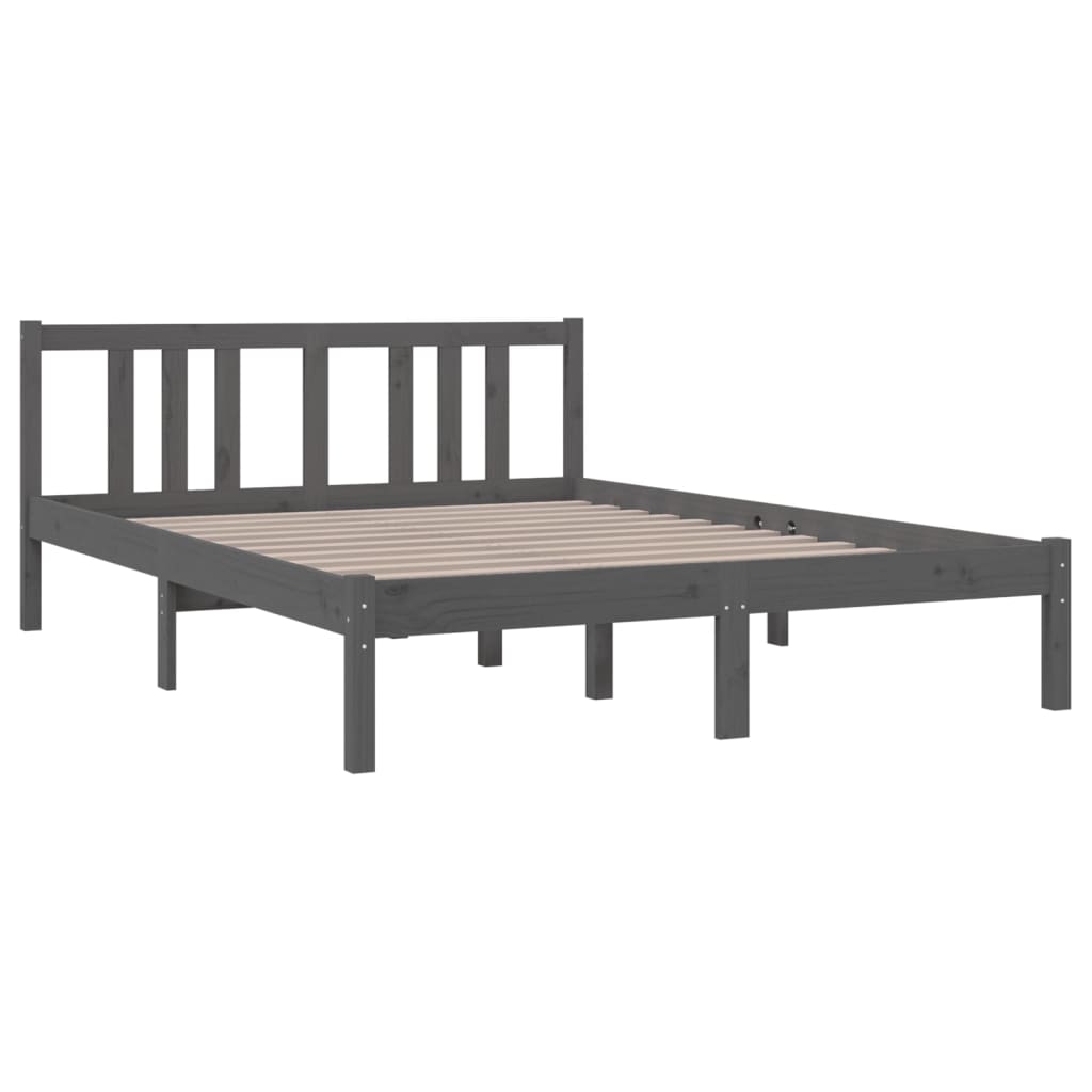 Cadre de lit sans matelas gris bois massif 135x190 cm - XIOS
