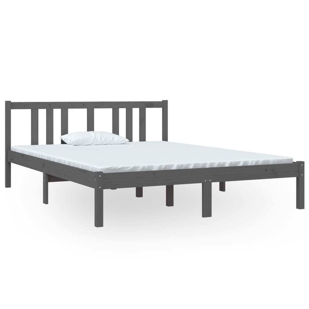 Cadre de lit sans matelas gris bois massif 140x190 cm - XIOS