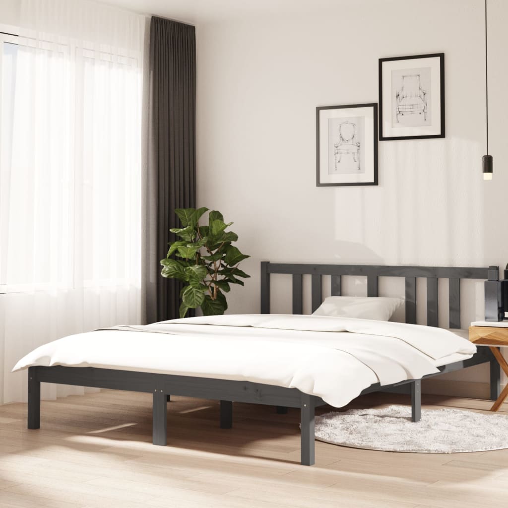 Cadre de lit sans matelas gris bois massif 140x190 cm - XIOS