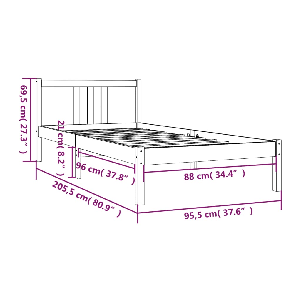 Cadre de lit sans matelas marron miel bois massif 90x200 cm - XIOS