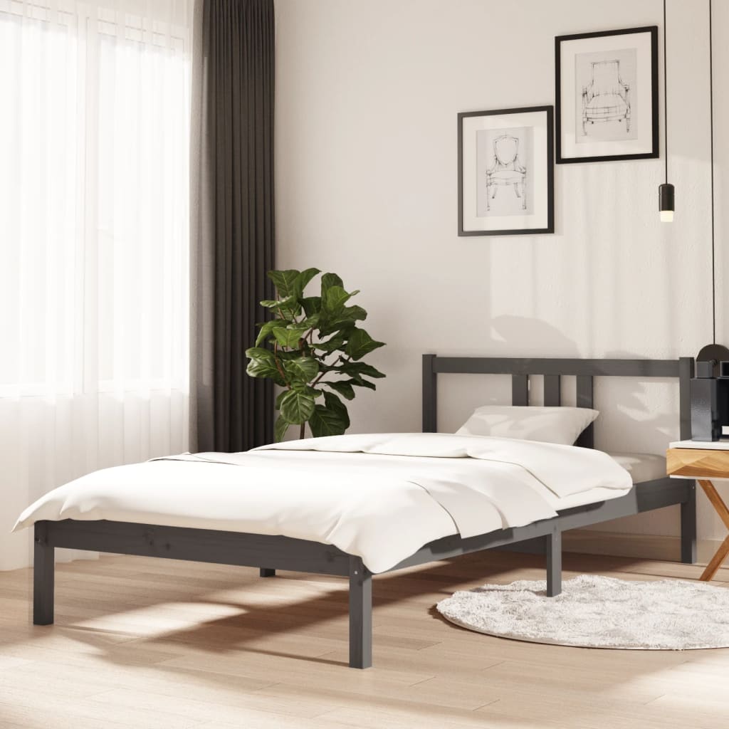 Cadre de lit sans matelas gris bois massif 100x200 cm - XIOS