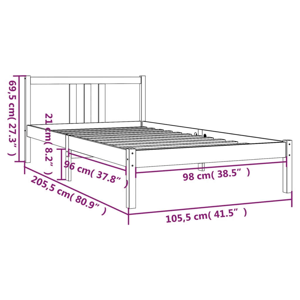 Cadre de lit sans matelas noir bois massif 100x200 cm - XIOS
