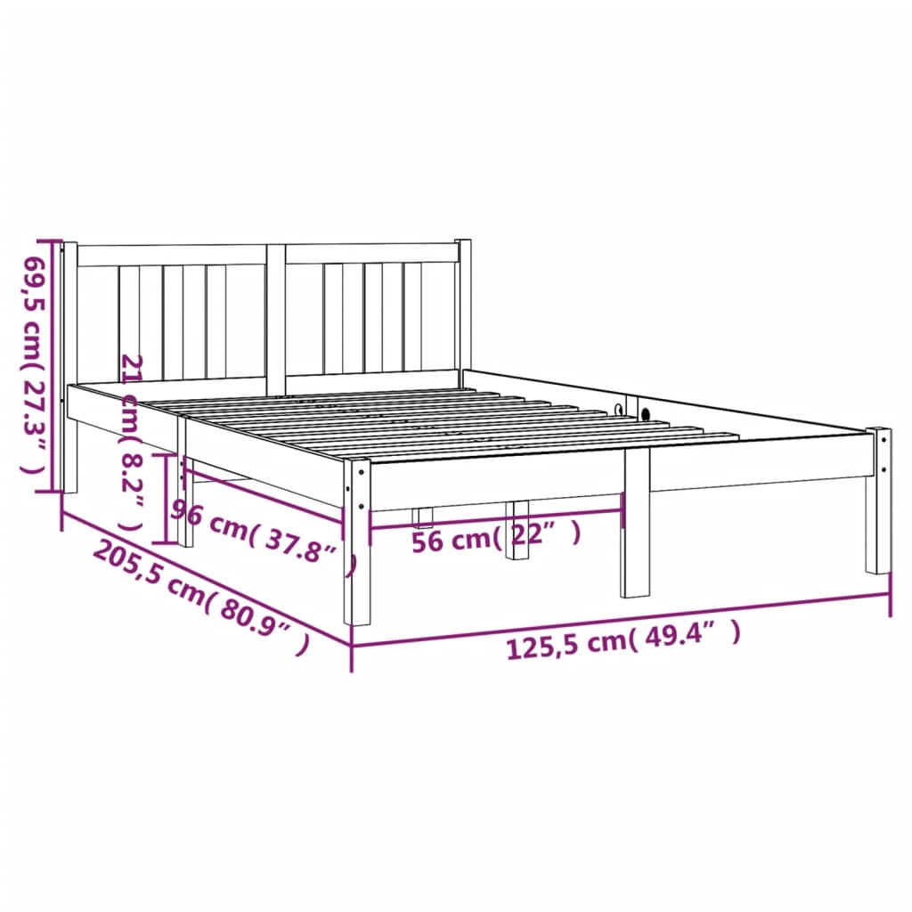 Cadre de lit sans matelas gris bois massif 120x200 cm - XIOS