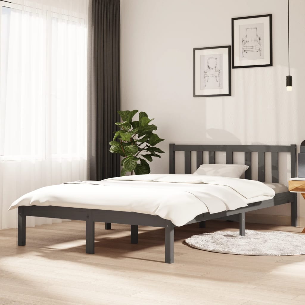 Cadre de lit sans matelas gris bois massif 120x200 cm - XIOS